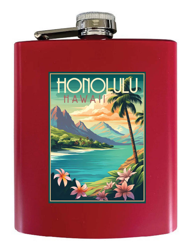 Honolulu Hawaii C Souvenir 7 oz Steel Flask Matte Finish
