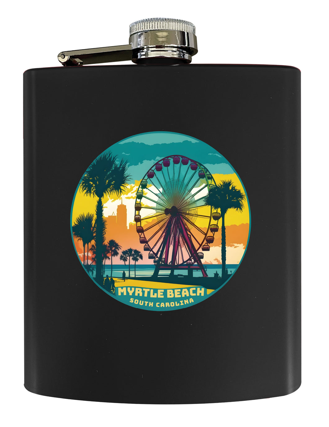 Myrtle Beach South Carolina Souvenir 7 oz Leather Steel Flask