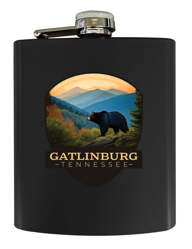 Gatlinburg Tennessee Souvenir 7 oz Leather Steel Flask
