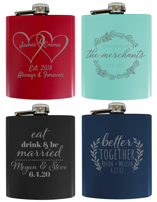 Personalized Wedding Gift Customizable Engraved Matte Stainless Steel 7 oz Custom Flask
