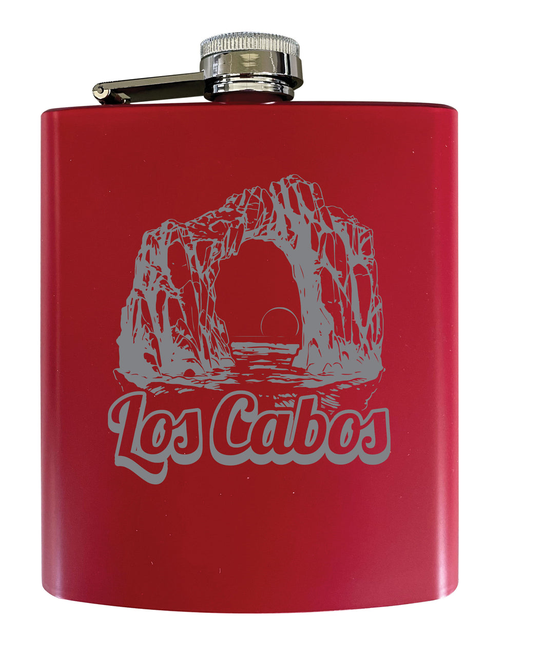Los Cabos Mexico Souvenir 7 oz Engraved Steel Flask Matte Finish