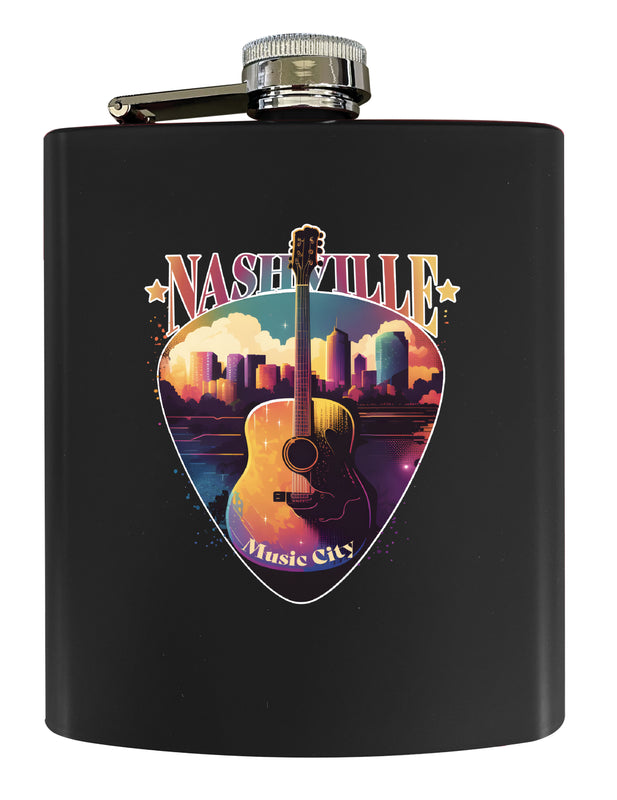 Nashville Tennessee Music City Souvenir 7 oz Leather Steel Flask