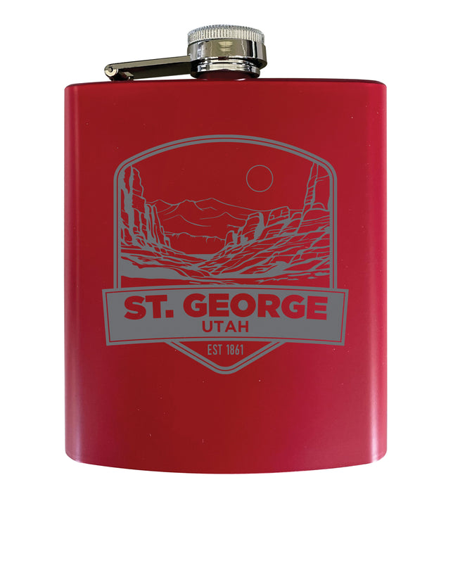 St. George Utah Souvenir 7 oz Engraved Steel Flask Matte Finish