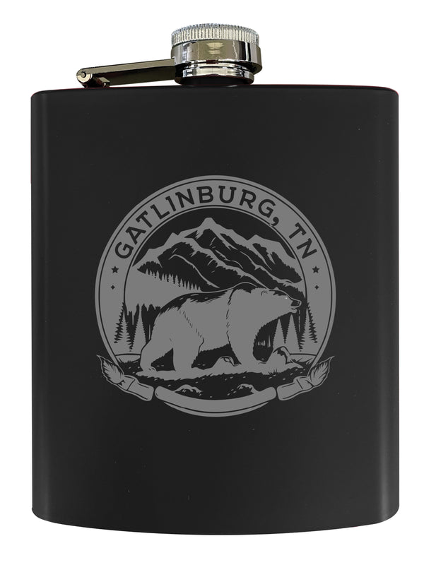 Gatlinburg Tennessee Laser Etched Souvenir 7 oz Leather Steel Flask