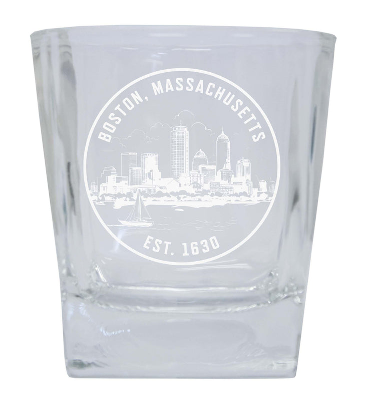 Boston Massachusetts Souvenir 8oz Engraved Whiskey Glass Rocks Glass