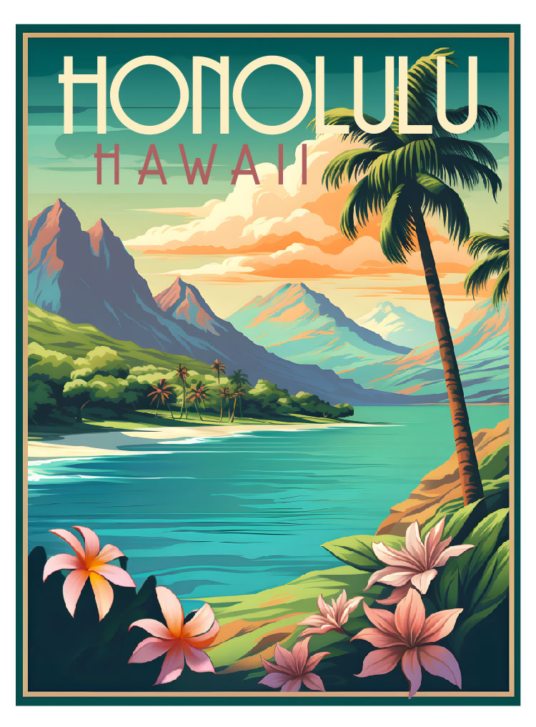 Exclusive Honolulu Hawaii Collectible - Vintage Travel Poster Art