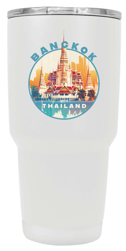 A 24 oz insulated stainless steel tumbler with detailed Bangkok Thailand design, featuring vibrant colors and a functional, straw-friendly lid. Ideal for travel or daily use.
