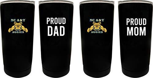 North Carolina A&T State Aggies NCAA Insulated Tumbler - 16oz Stainless Steel Travel Mug Proud Mom and Dad Design Black