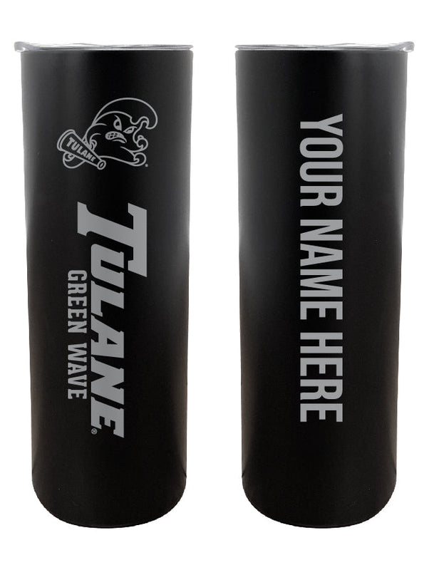Tulane University Green Wave Etched Custom NCAA Skinny Tumbler - 20oz Personalized Stainless Steel Insulated Mug