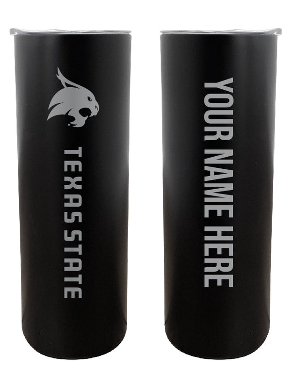 Texas State Bobcats Etched Custom NCAA Skinny Tumbler - 20oz Personalized Stainless Steel Insulated Mug