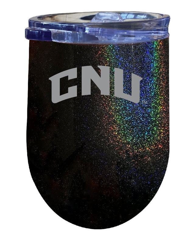 Christopher Newport Captains NCAA Laser-Etched Wine Tumbler - 12oz Rainbow Glitter Black Stainless Steel Insulated Cup