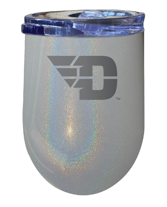 Dayton Flyers NCAA Laser-Etched Wine Tumbler - 12oz Rainbow Glitter Gray Stainless Steel Insulated Cup