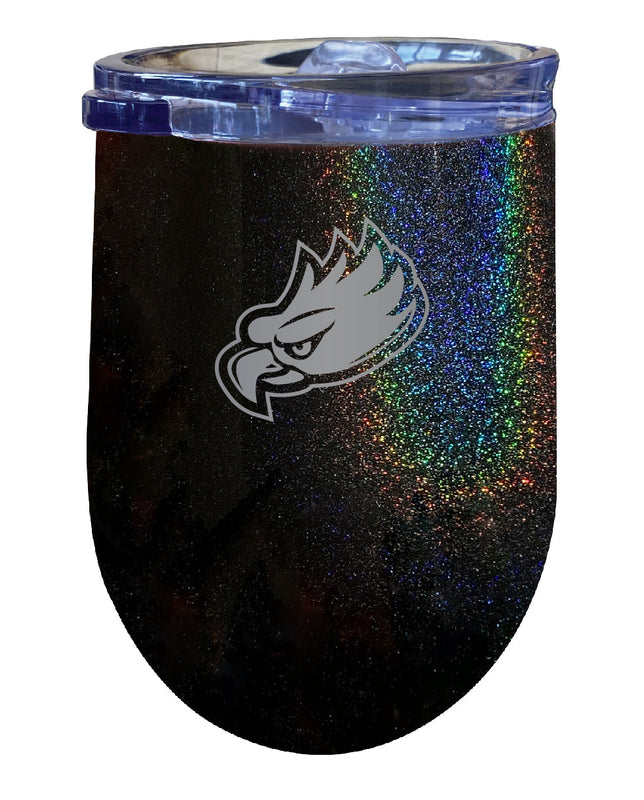 Florida Gulf Coast Eagles NCAA Laser-Etched Wine Tumbler - 12oz Rainbow Glitter Black Stainless Steel Insulated Cup