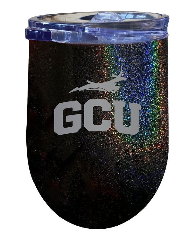 Grand Canyon University Lopes NCAA Laser-Etched Wine Tumbler - 12oz Rainbow Glitter Black Stainless Steel Insulated Cup