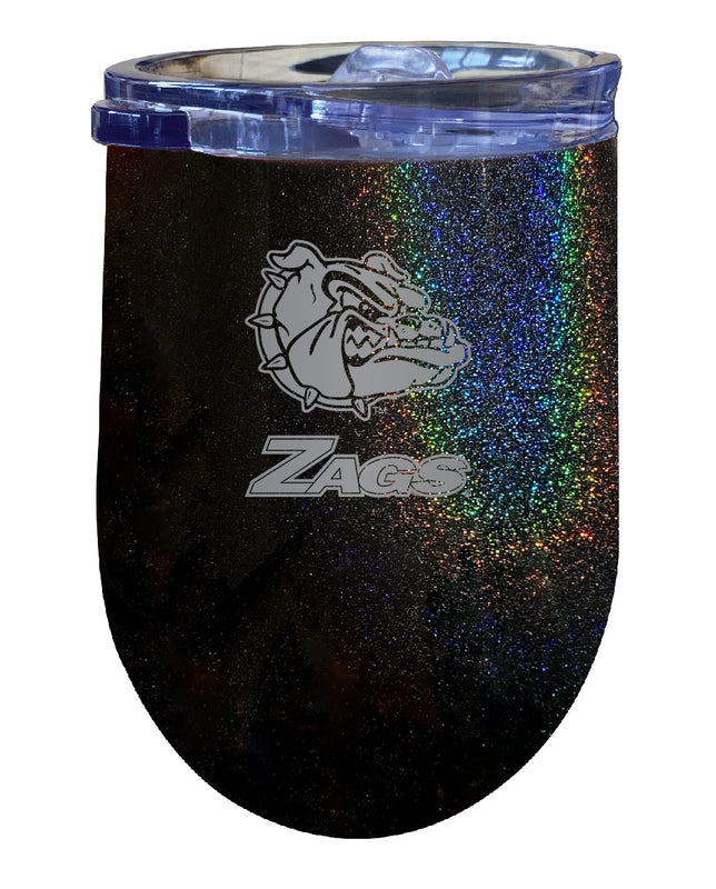 Gonzaga Bulldogs NCAA Laser-Etched Wine Tumbler - 12oz Rainbow Glitter Black Stainless Steel Insulated Cup