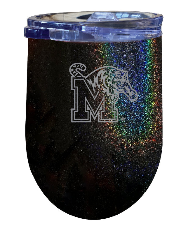 Memphis Tigers NCAA Laser-Etched Wine Tumbler - 12oz Rainbow Glitter Black Stainless Steel Insulated Cup
