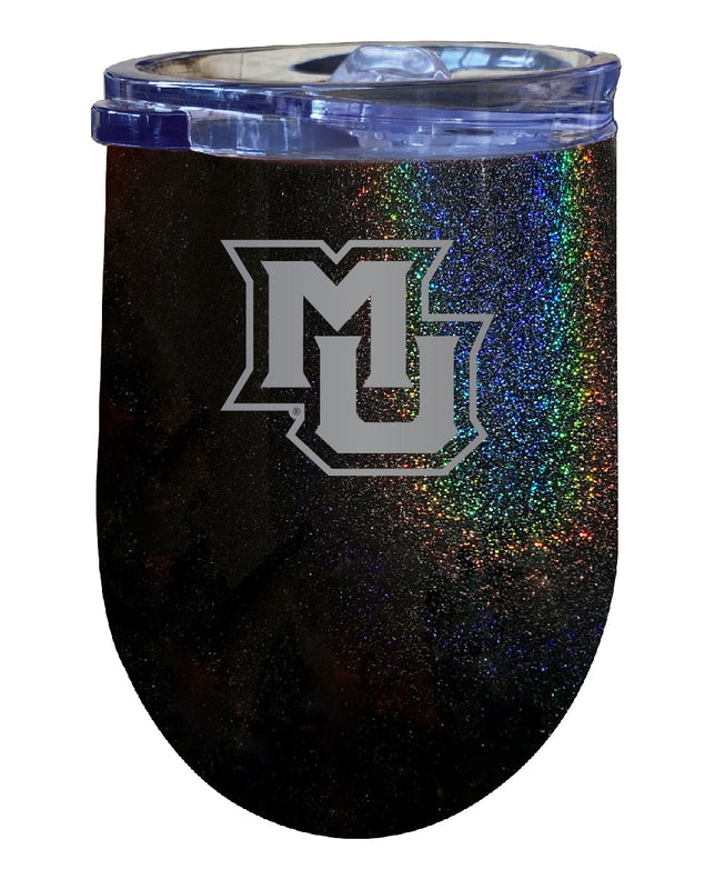 Marquette Golden Eagles NCAA Laser-Etched Wine Tumbler - 12oz Rainbow Glitter Black Stainless Steel Insulated Cup