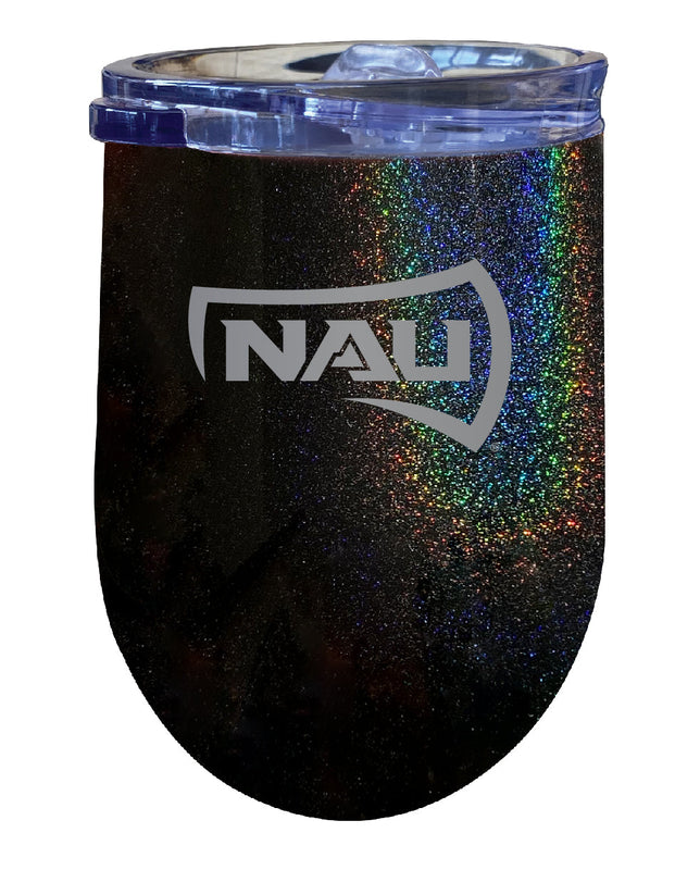 Northern Arizona University NCAA Laser-Etched Wine Tumbler - 12oz Rainbow Glitter Black Stainless Steel Insulated Cup