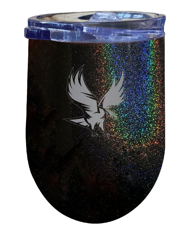 North Carolina Central Eagles NCAA Laser-Etched Wine Tumbler - 12oz Rainbow Glitter Black Stainless Steel Insulated Cup