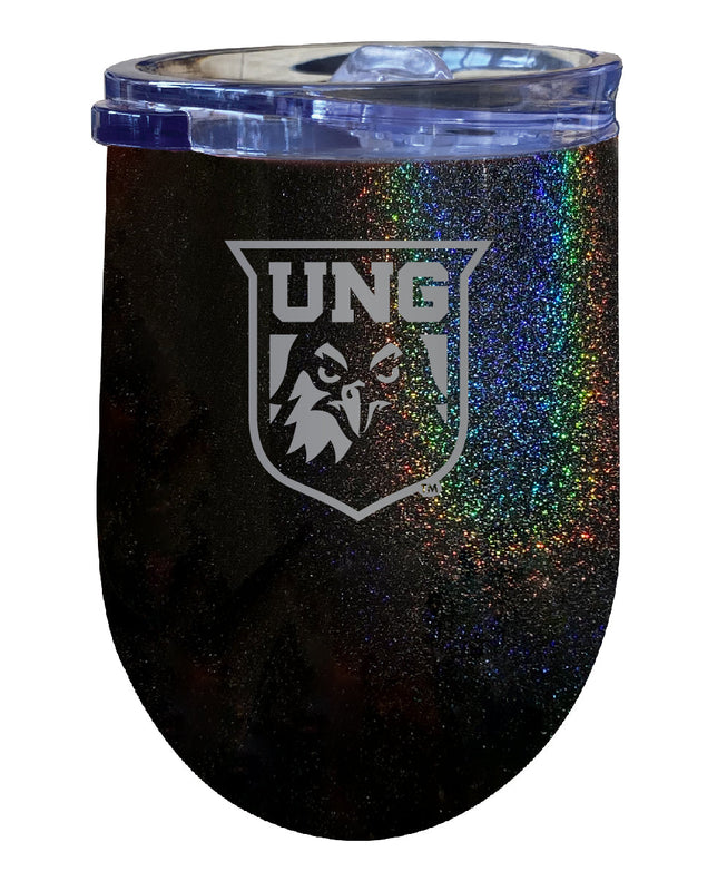 North Georgia Nighhawks NCAA Laser-Etched Wine Tumbler - 12oz Rainbow Glitter Black Stainless Steel Insulated Cup