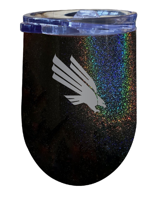 North Texas NCAA Laser-Etched Wine Tumbler - 12oz Rainbow Glitter Black Stainless Steel Insulated Cup