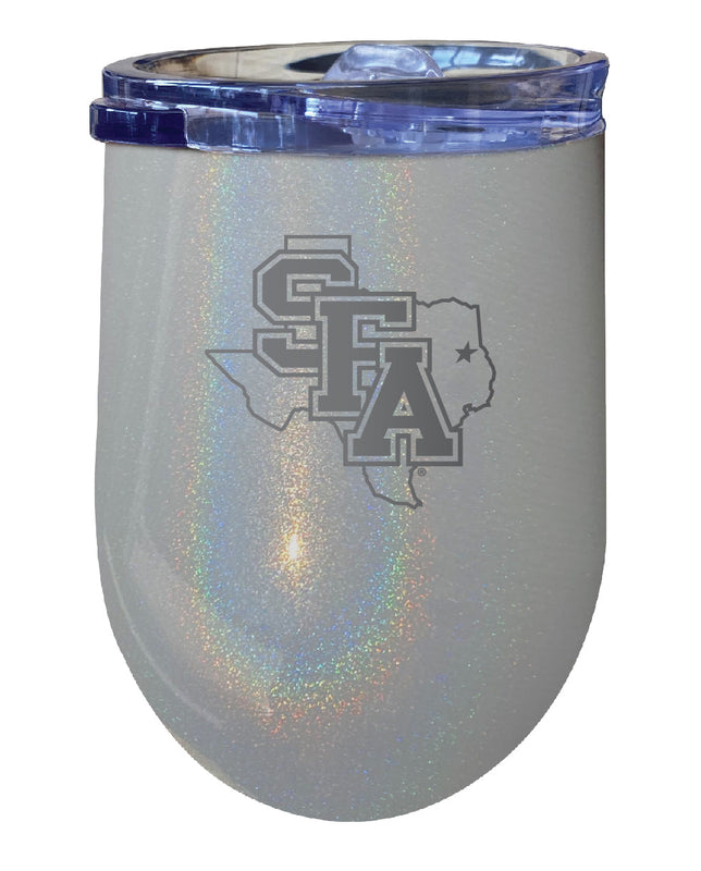 Stephen F. Austin State University NCAA Laser-Etched Wine Tumbler - 12oz Rainbow Glitter Gray Stainless Steel Insulated Cup