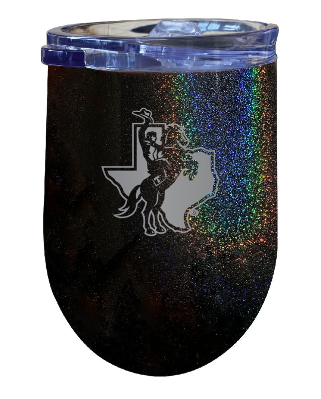 Tarleton State University NCAA Laser-Etched Wine Tumbler - 12oz Rainbow Glitter Black Stainless Steel Insulated Cup