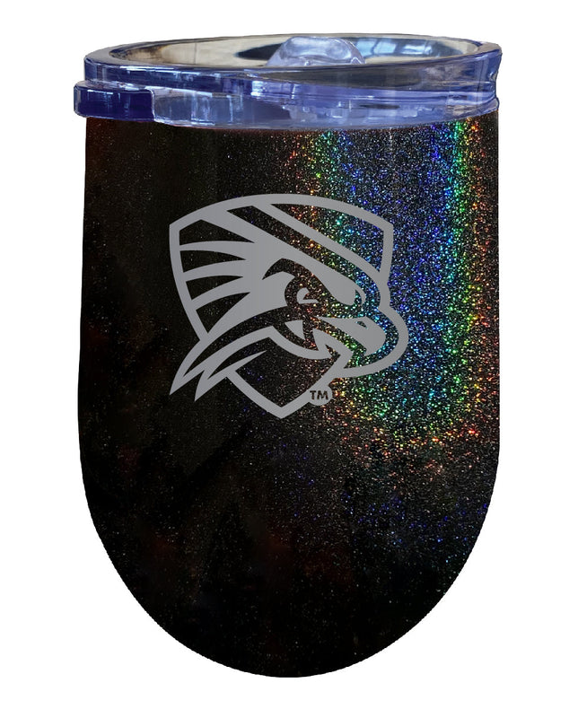 University of Texas of the Permian Basin NCAA Laser-Etched Wine Tumbler - 12oz Rainbow Glitter Black Stainless Steel Insulated Cup