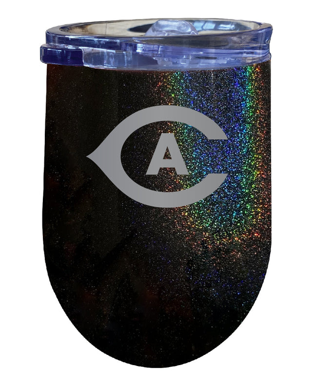 UC Davis Aggies NCAA Laser-Etched Wine Tumbler - 12oz Rainbow Glitter Black Stainless Steel Insulated Cup