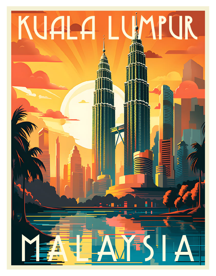Exclusive Kuala Lumpur Malaysia Collectible - Vintage Travel Poster Art