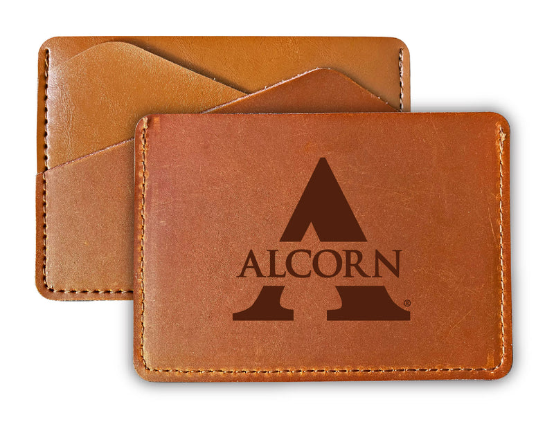 Elegant Alcorn State Braves Leather Card Holder Wallet - Slim Profile, Engraved Design