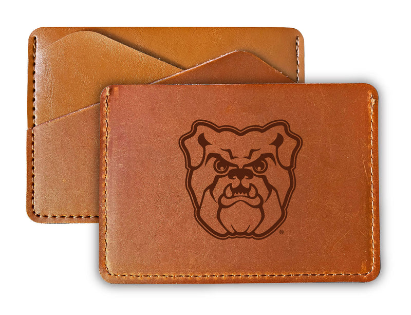 Elegant Butler Bulldogs Leather Card Holder Wallet - Slim Profile, Engraved Design