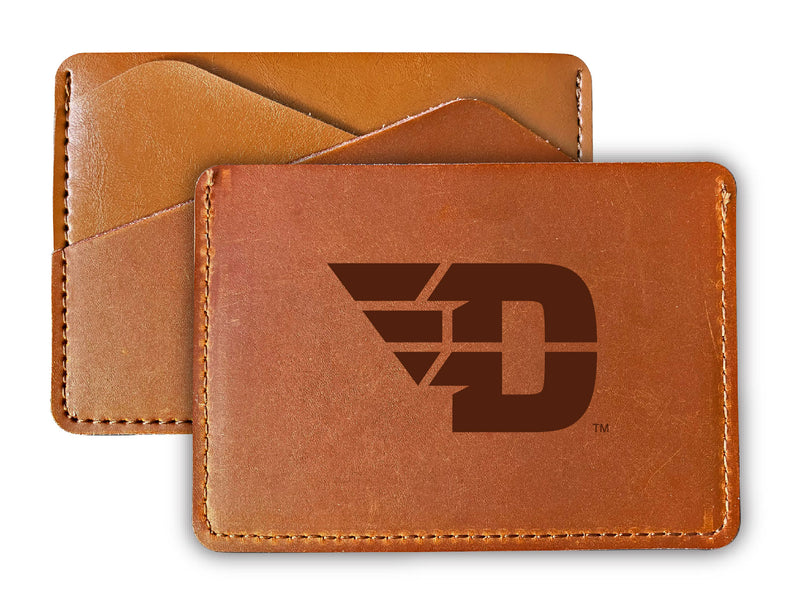 Elegant Dayton Flyers Leather Card Holder Wallet - Slim Profile, Engraved Design