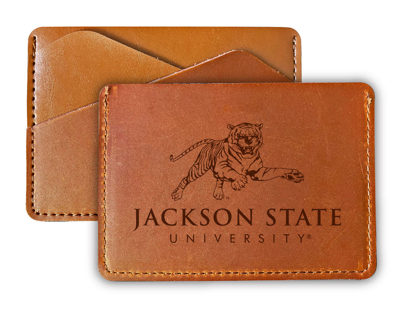 Elegant Jackson State University Leather Card Holder Wallet - Slim Profile, Engraved Design