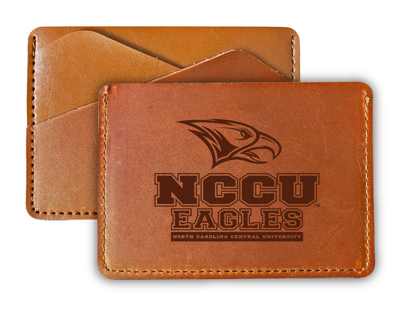 Elegant North Carolina Central Eagles Leather Card Holder Wallet - Slim Profile, Engraved Design
