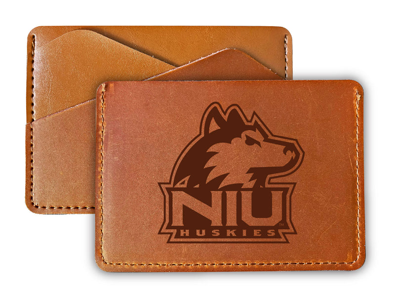 Elegant Northern Illinois Huskies Leather Card Holder Wallet - Slim Profile, Engraved Design