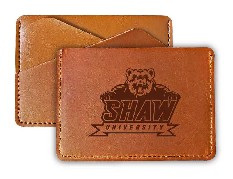 Elegant Shaw University Bears Leather Card Holder Wallet - Slim Profile, Engraved Design