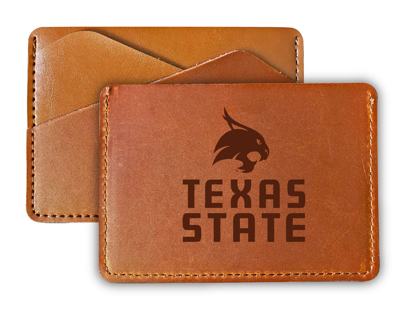 Elegant Texas State Bobcats Leather Card Holder Wallet - Slim Profile, Engraved Design