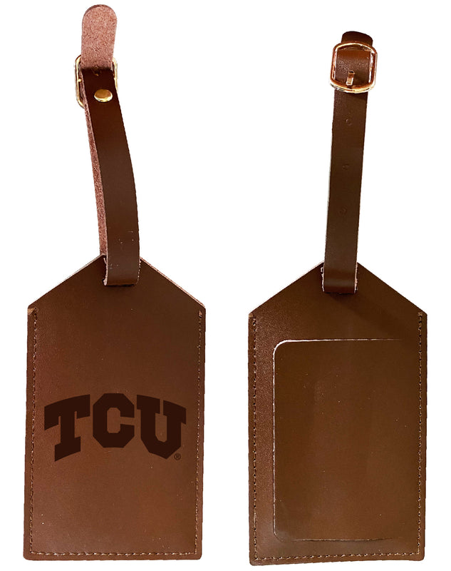 Elegant Texas Christian University NCAA Leather Luggage Tag with Engraved Logo