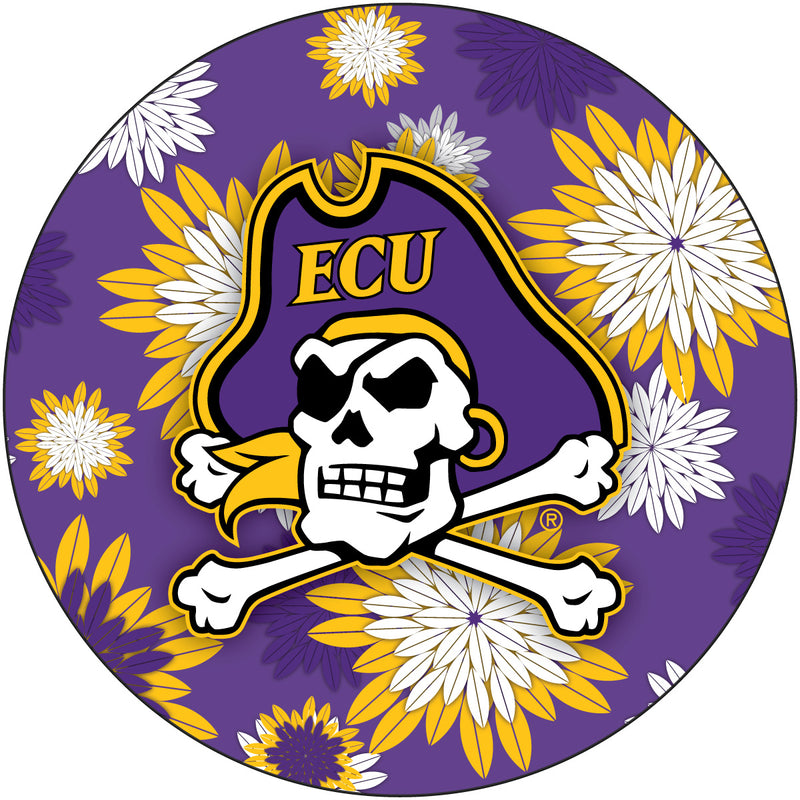 East Carolina Pirates Floral Design 4-Inch Round Shape NCAA High-Definition Magnet - Versatile Metallic Surface Adornment