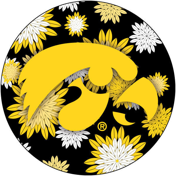 Iowa Hawkeyes Floral Design 4-Inch Round Shape NCAA High-Definition Magnet - Versatile Metallic Surface Adornment
