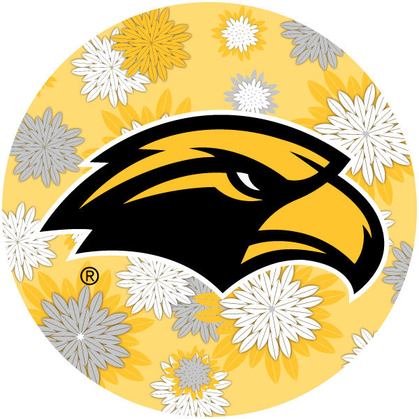 Southern Mississippi Golden Eagles Floral Design 4-Inch Round Shape NCAA High-Definition Magnet - Versatile Metallic Surface Adornment