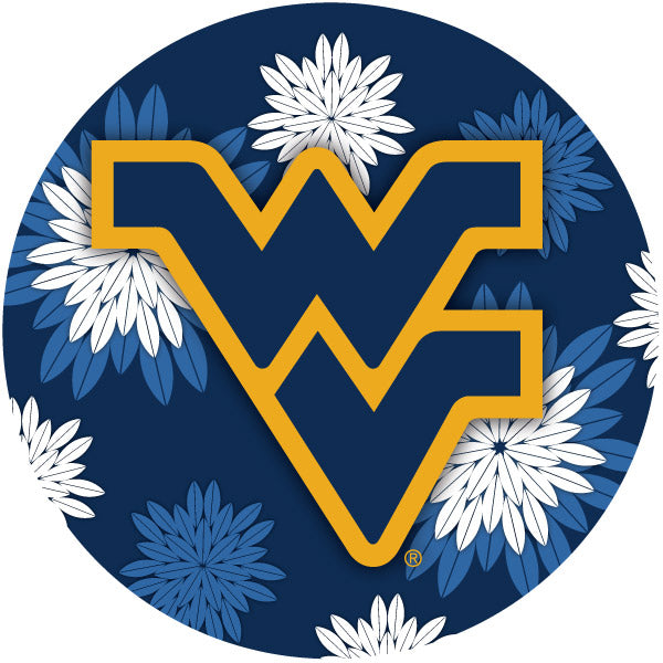 West Virginia Mountaineers Floral Design 4-Inch Round Shape NCAA High-Definition Magnet - Versatile Metallic Surface Adornment
