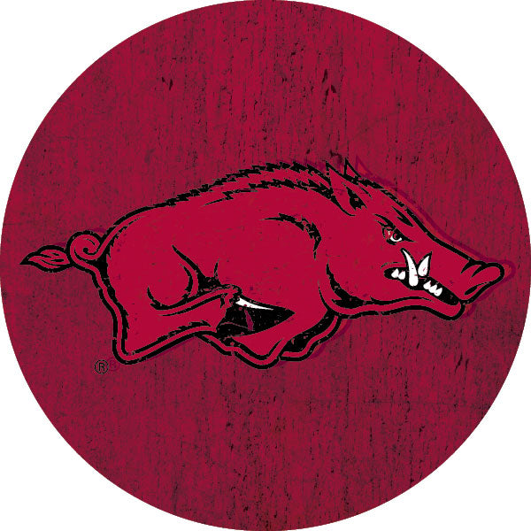 Arkansas Razorbacks Distressed Wood Grain Design 4-Inch Round Shape NCAA High-Definition Magnet - Versatile Metallic Surface Adornment