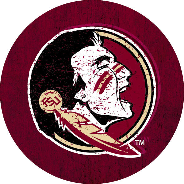 Florida State Seminoles Distressed Wood Grain Design 4-Inch Round Shape NCAA High-Definition Magnet - Versatile Metallic Surface Adornment