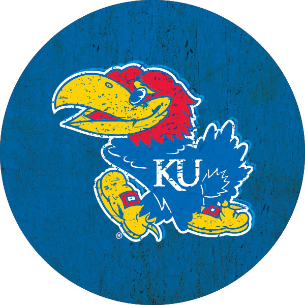 Kansas Jayhawks Distressed Wood Grain Design 4-Inch Round Shape NCAA High-Definition Magnet - Versatile Metallic Surface Adornment