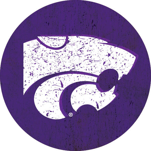 Kansas State Wildcats Distressed Wood Grain Design 4-Inch Round Shape NCAA High-Definition Magnet - Versatile Metallic Surface Adornment