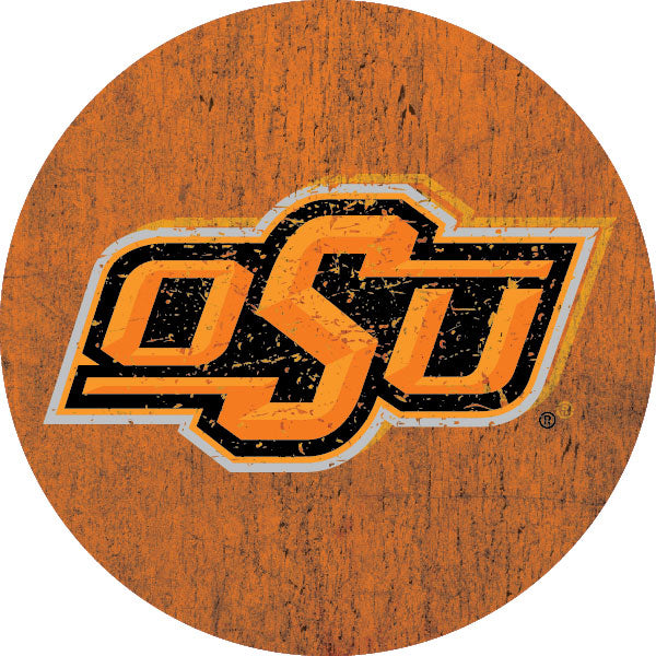 Oklahoma State Cowboys Distressed Wood Grain Design 4-Inch Round Shape NCAA High-Definition Magnet - Versatile Metallic Surface Adornment