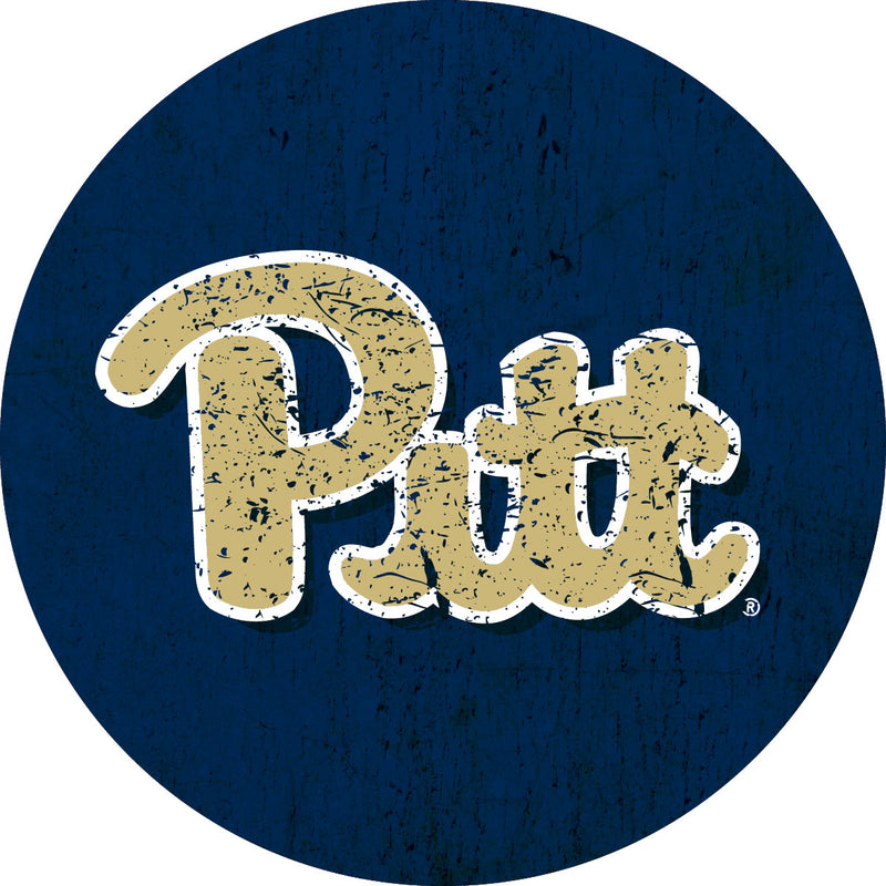 Pittsburgh Panthers Distressed Wood Grain Design 4-Inch Round Shape NCAA High-Definition Magnet - Versatile Metallic Surface Adornment
