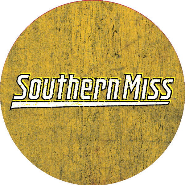Southern Mississippi Golden Eagles Distressed Wood Grain Design 4-Inch Round Shape NCAA High-Definition Magnet - Versatile Metallic Surface Adornment